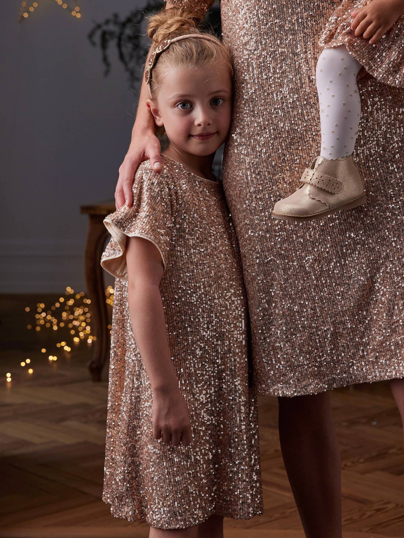 Robe de fête à sequins fille or