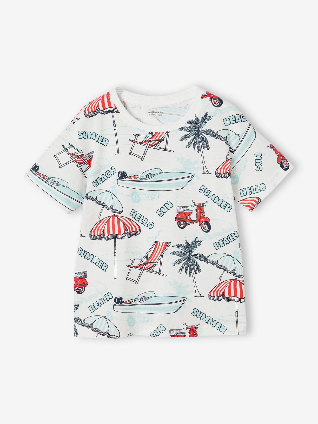 T-shirt imprimé garçon en coton recyclé blanc imprimé