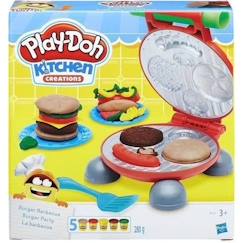 -Play-Doh Burger Party, Set pâtes à modeler Playdoh Kitchen, Accessoires pour créer des hamburgers et hot-dogs, Dès 3 ans