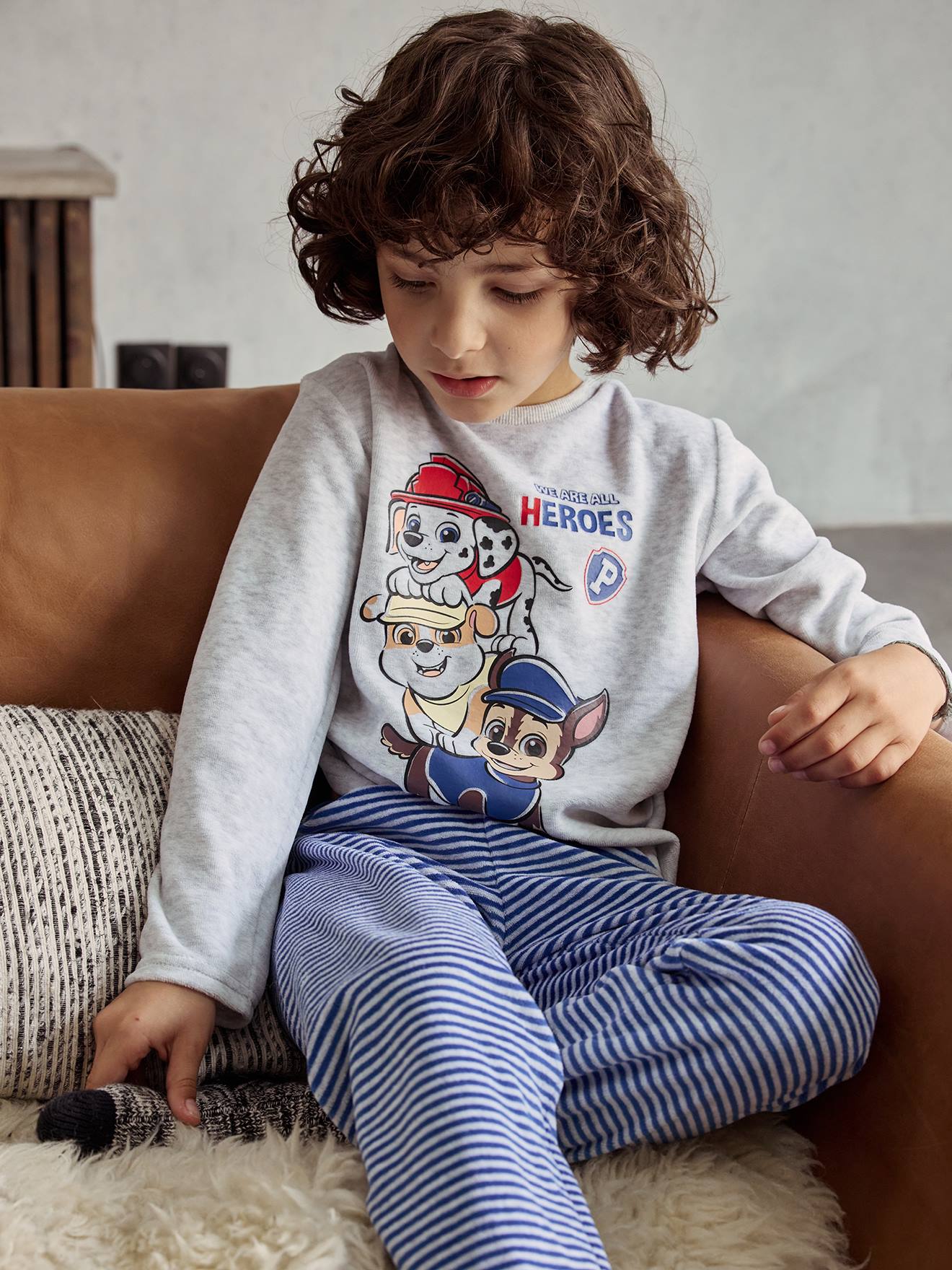 Pyjama Pat' Patrouille® en velours garçon gris chiné