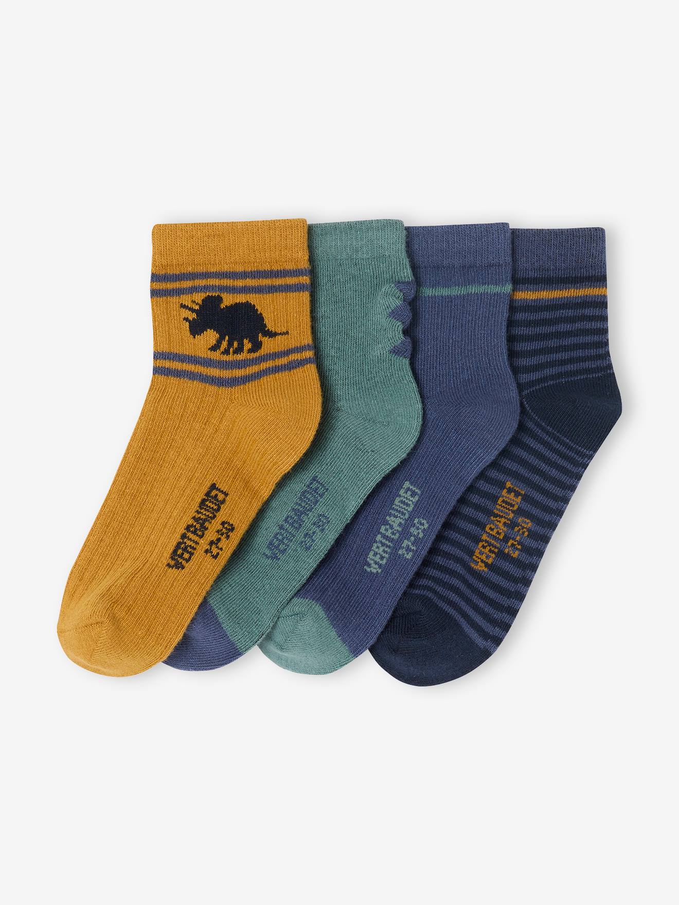 Lot de 4 paires de mi-chaussettes dinosaures garçon assorties
