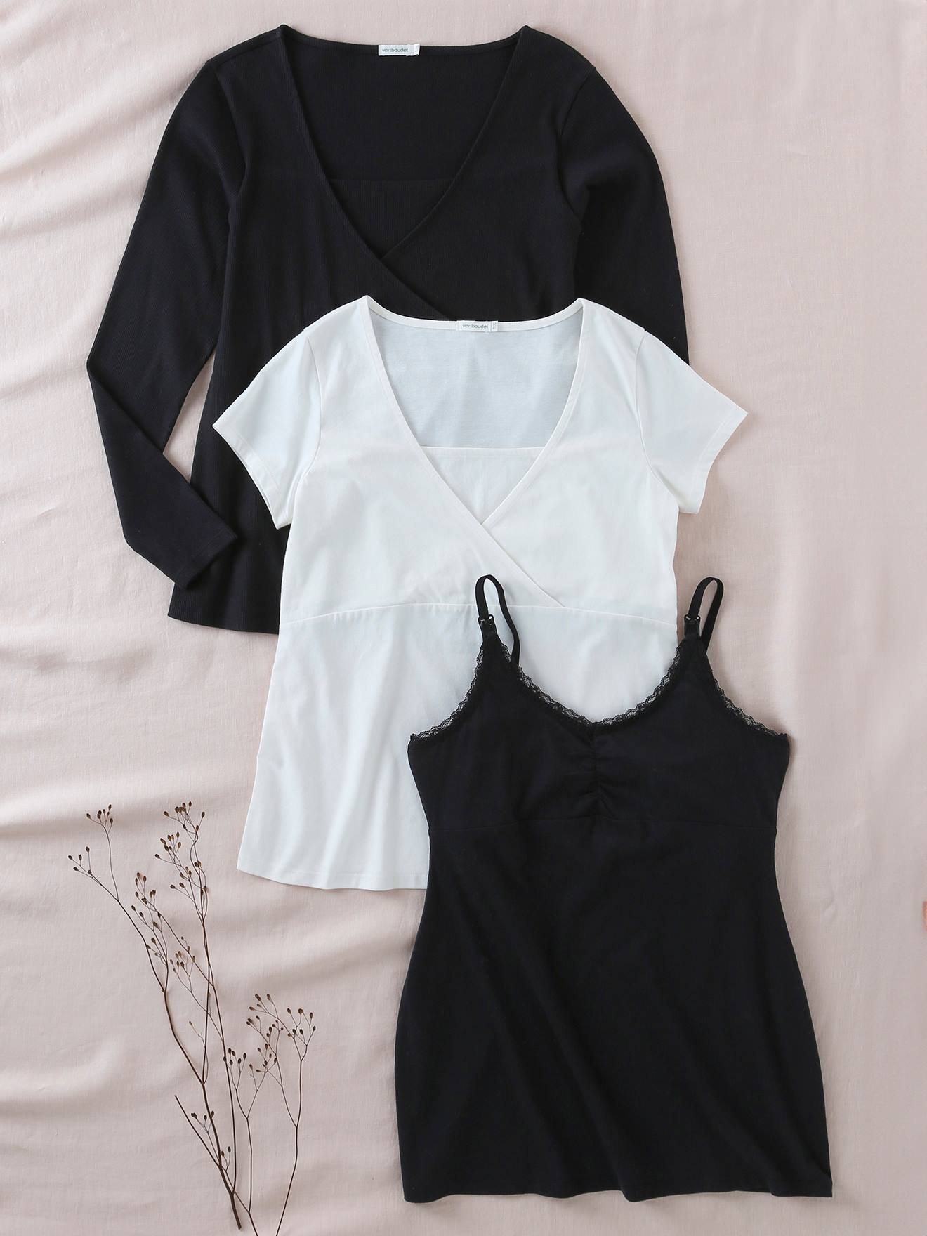 Kit 3 pièces grossesse allaitement T-shirts + débardeur noir