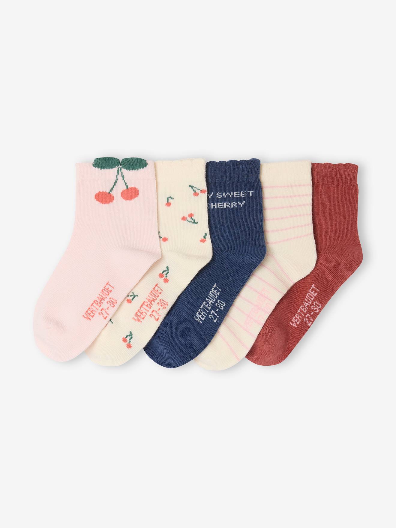 Lot de 5 paires de mi-chaussettes cerises fille assorties