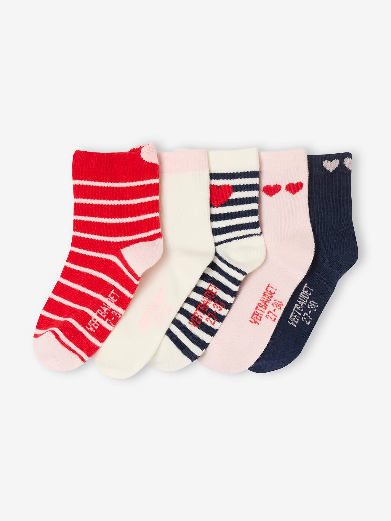 Lot de 5 paires de mi-chaussettes coeurs fille assorties