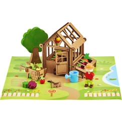 Jouet-La Serre du Jardinier 40 Pièces - JEUJURA - Jeu de Construction en Bois Naturel, Tapis et Accessoires Inclus, 22x18,5x8,5 cm