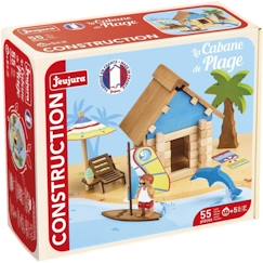 Jouet-La Cabane de Plage 55 Pièces - JEUJURA - Jeu de Construction en Bois Naturel, Tapis et Accessoires Inclus, 22x18,5x8,5 cm