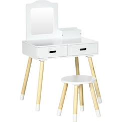 -Coiffeuse enfant design scandinave - tabouret inclus - 2 tiroirs, niche, miroir - bois pin MDF blanc 60x40x95cm Blanc