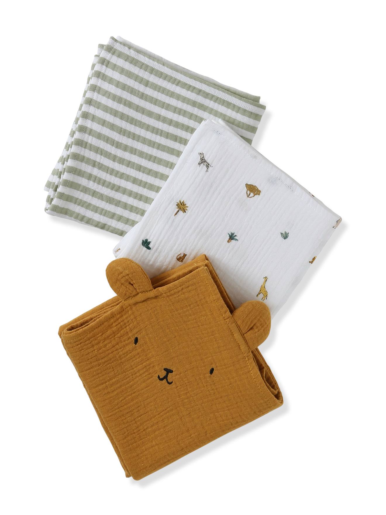 Lot de 3 langes en gaze de coton SAVANA multicolore