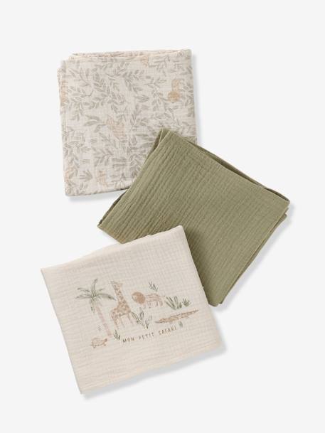 Vertbaudet - Lot de 3 langes en gaze de coton BABYLON beige imprimé