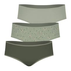 -Boxers fille ATHENA - Lot de 3 - Coton élasthanne - Vert - Imprimé fleurs - Taille 6-14 ans