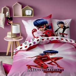 -Parure de lit imprimée 100% coton - Miraculous Ladybug Space - Rose - Enfant - 140x200 cm