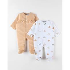 -Ensemble de 2 pyjamas 1 pièce en velours écru/abricot