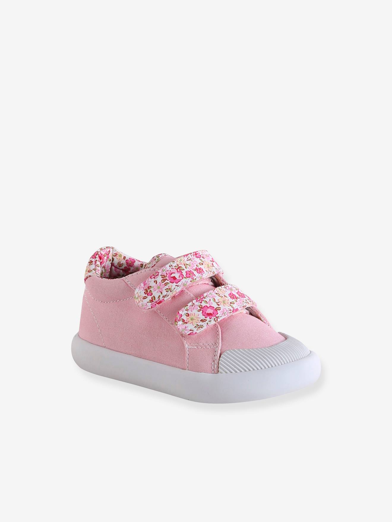 Baskets scratchées bébé en toile rose