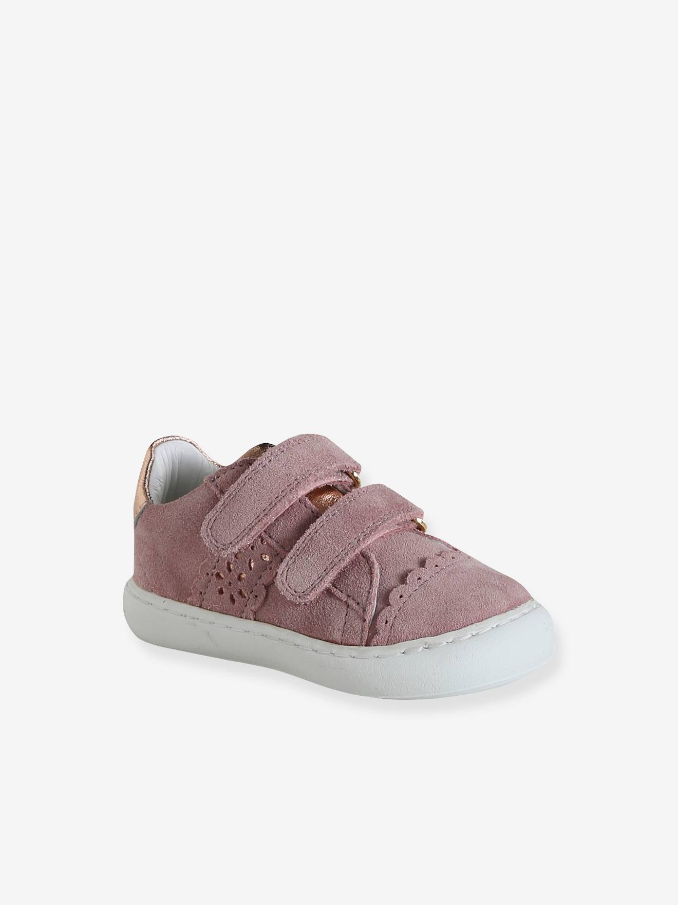 Baskets scratchées en cuir bébé rose poudré