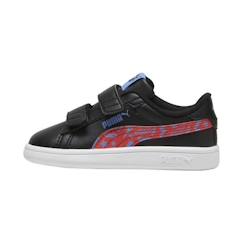 -Basket Enfant - Puma - Smash - Noir/Rouge/Bleu - Fermeture à Scratch - Confort Exceptionnel