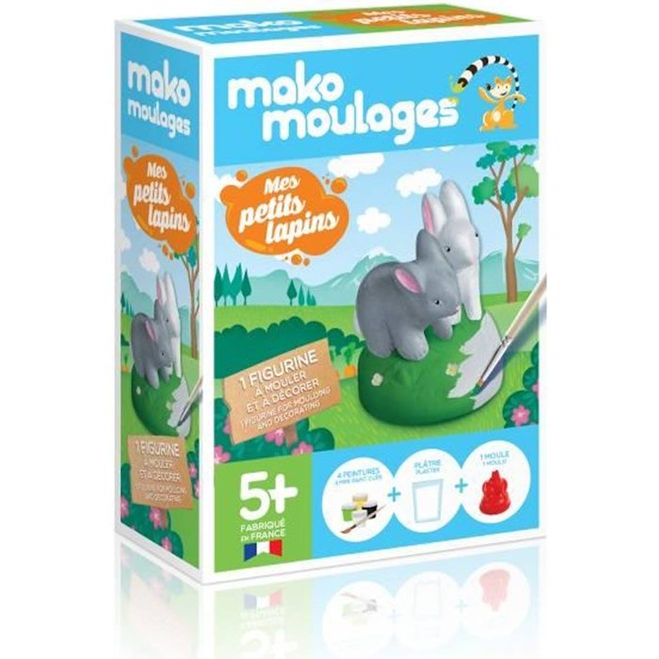 Mako Moulages - Kit Créatif Pour Mouler - Mako - Mes Petits Lapins - 1 Moule En Latex - 80g De Plâtre - 4 Pots De Peinture Bleu