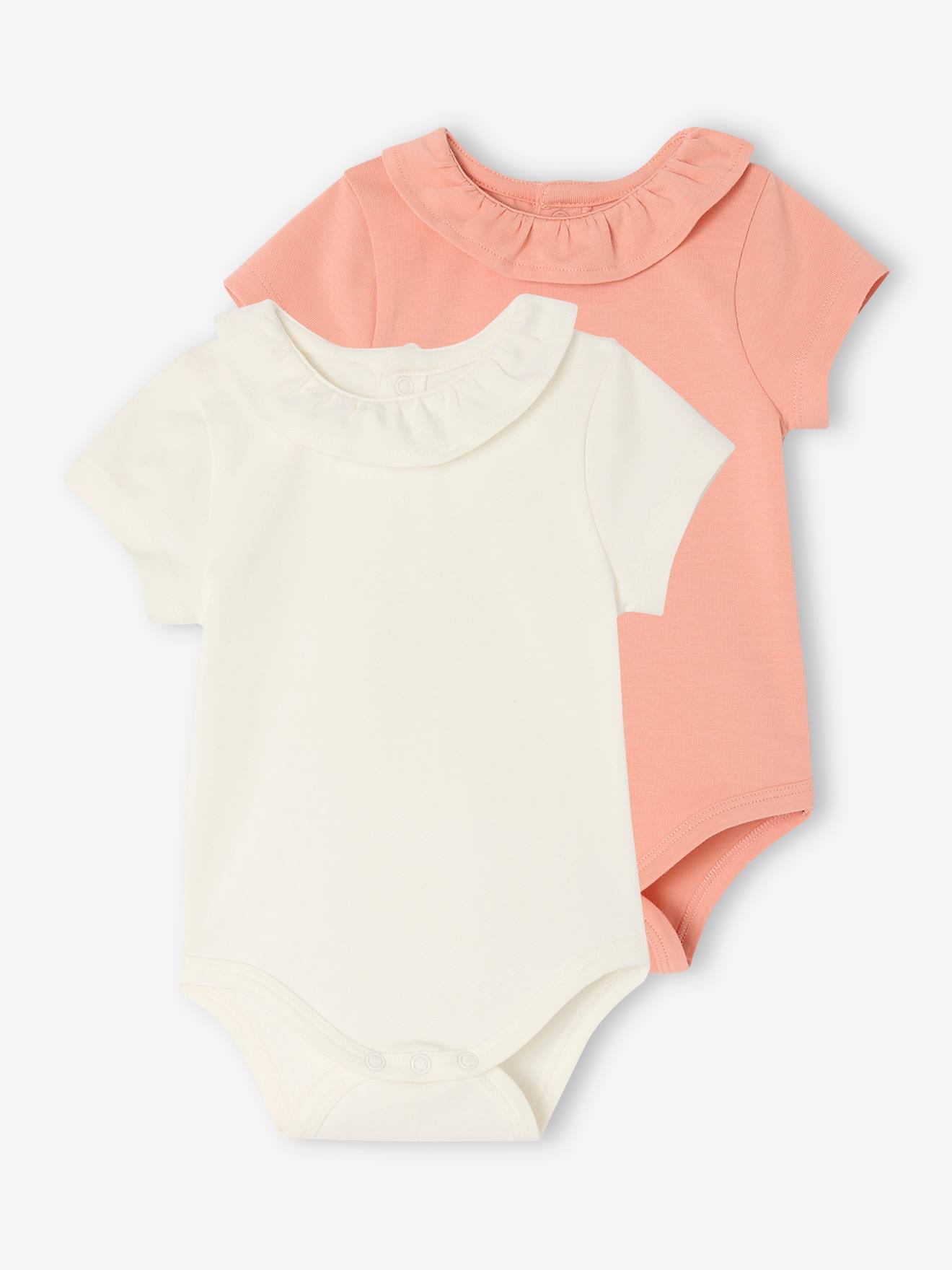 Lot de 2 bodies bébé naissance col fantaisie manches courtes corail