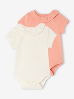 Lot de 2 bodies bébé naissance col fantaisie manches courtes   - vertbaudet enfant