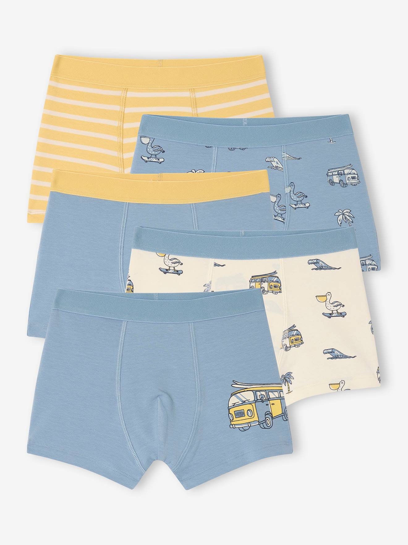 Lot de 5 boxers stretch garçon bleu ciel