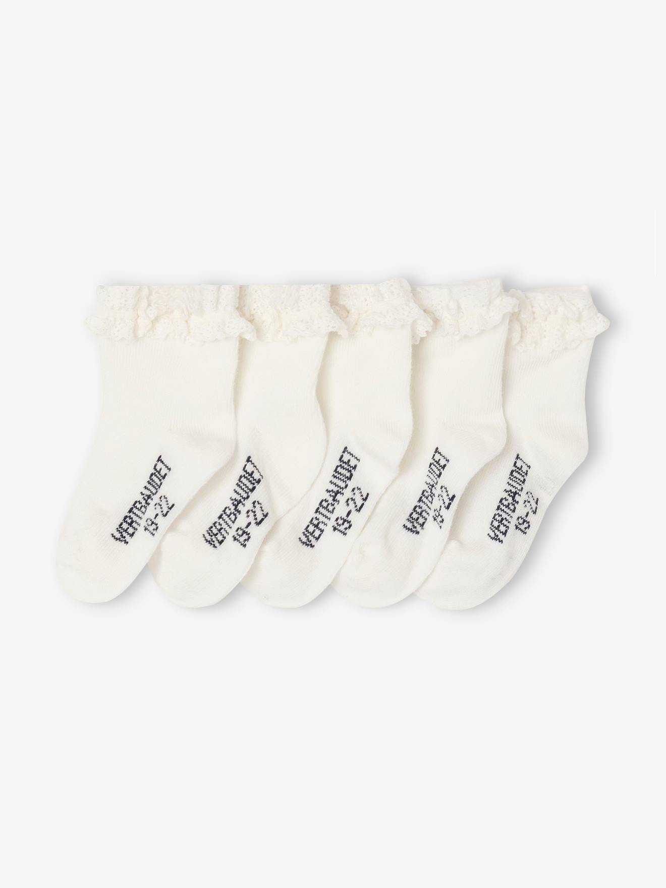 Lot de 5 paires de mi-chaussettes dentelle bébé écru