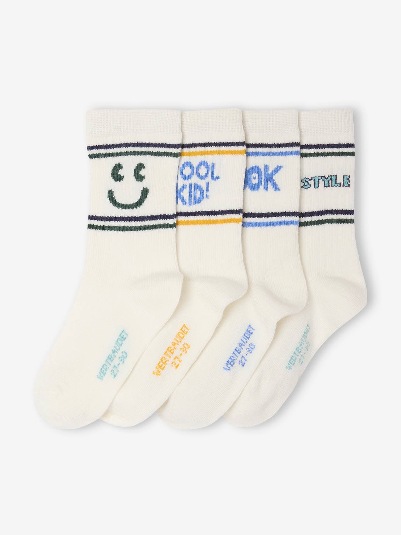 Lot de 4 paires de chaussettes sport en côtes garçon écru