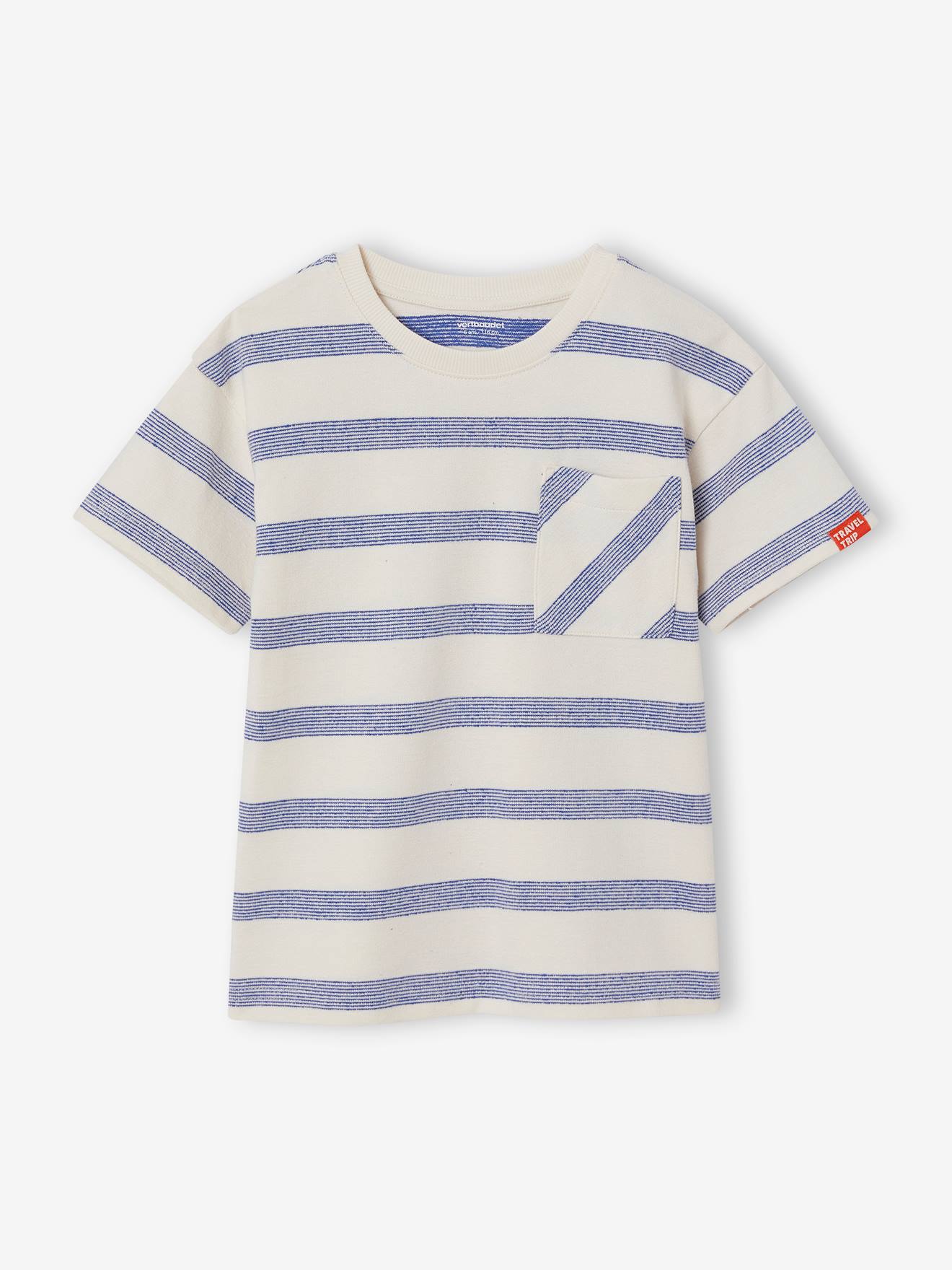 T-shirt épais effet gauffré garçon rayé blanc