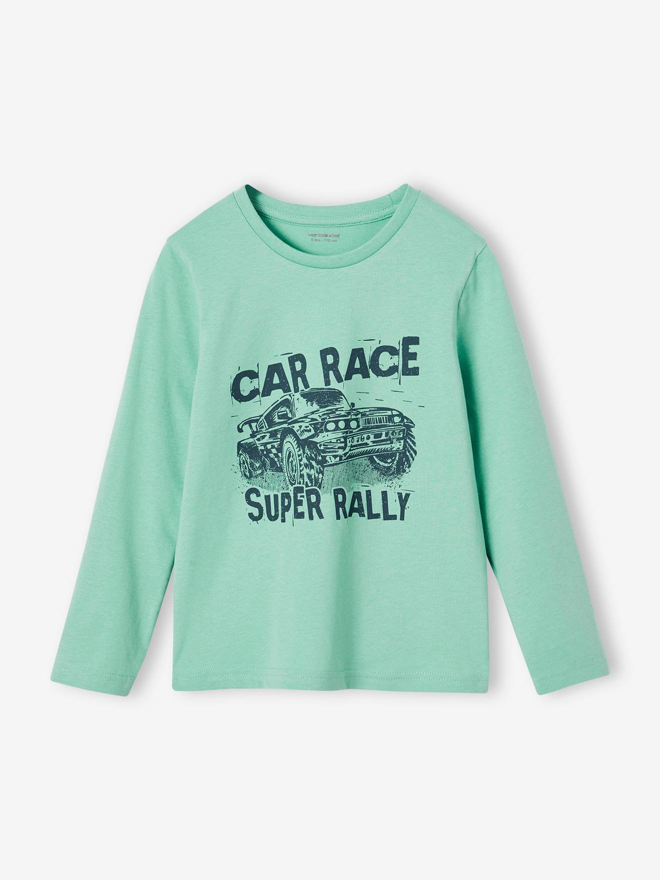 Tee-shirt imprimé garçon manches longues vert d'eau