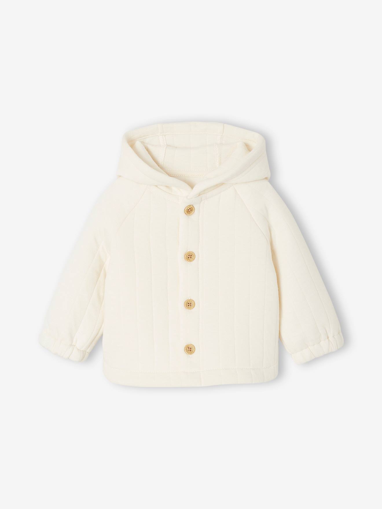 Gilet naissance à capuche en molleton matelassé écru (Vertbaudet) - Couverture