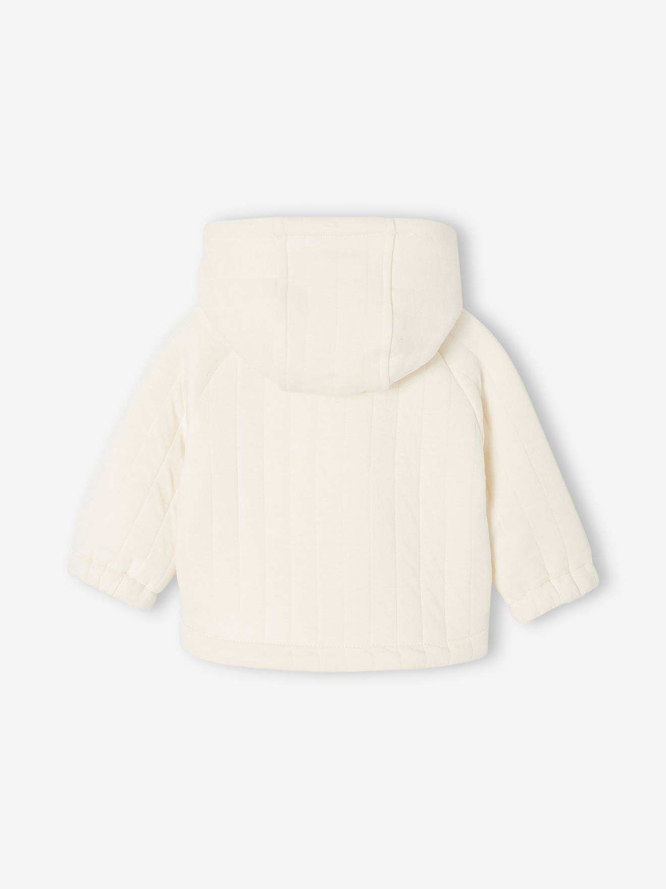 Gilet naissance à capuche en molleton matelassé écru (Vertbaudet) - Image 1