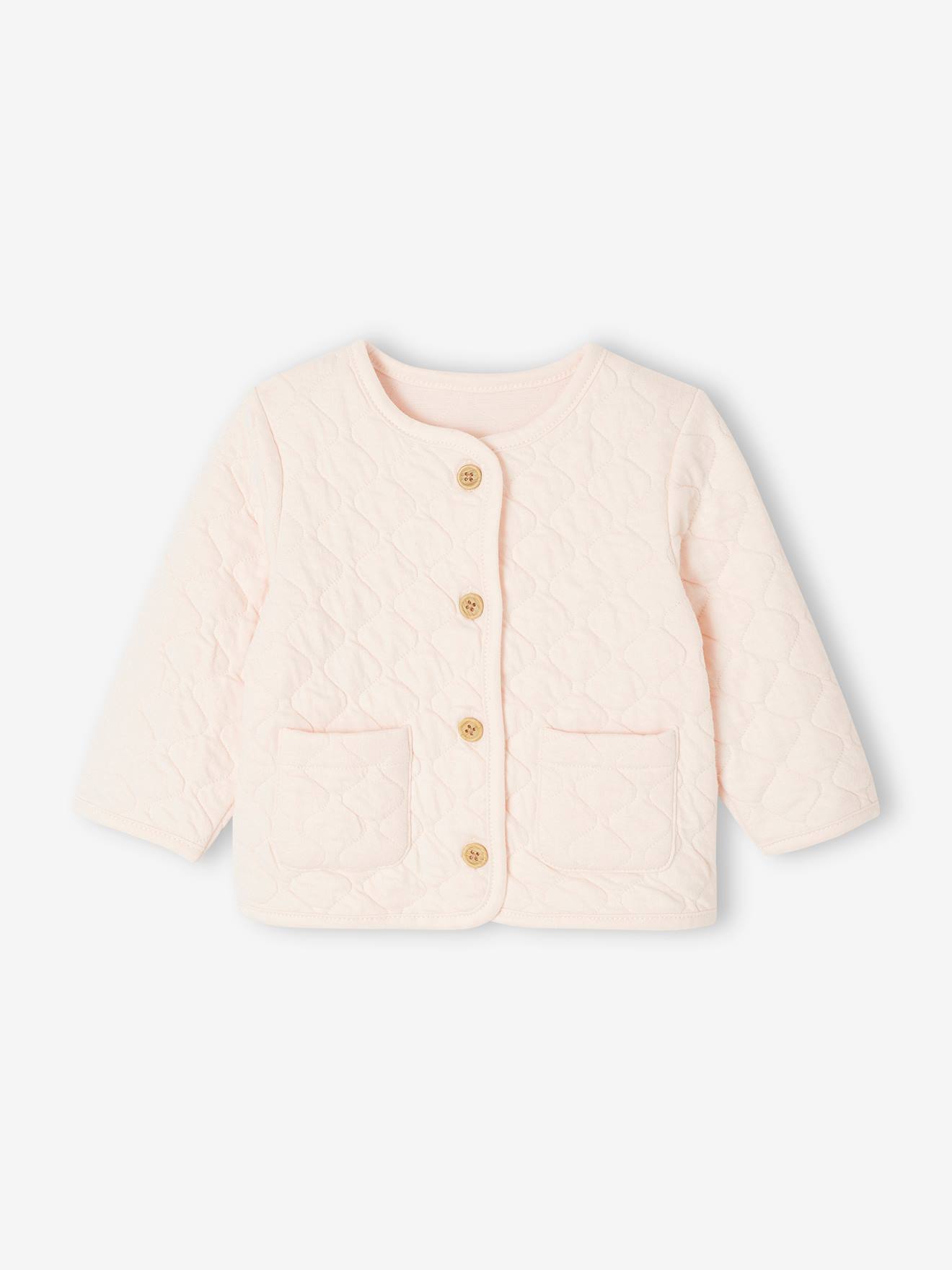 Gilet bébé matelassé en gaze de coton double face rose pâle (Vertbaudet) - Image 1