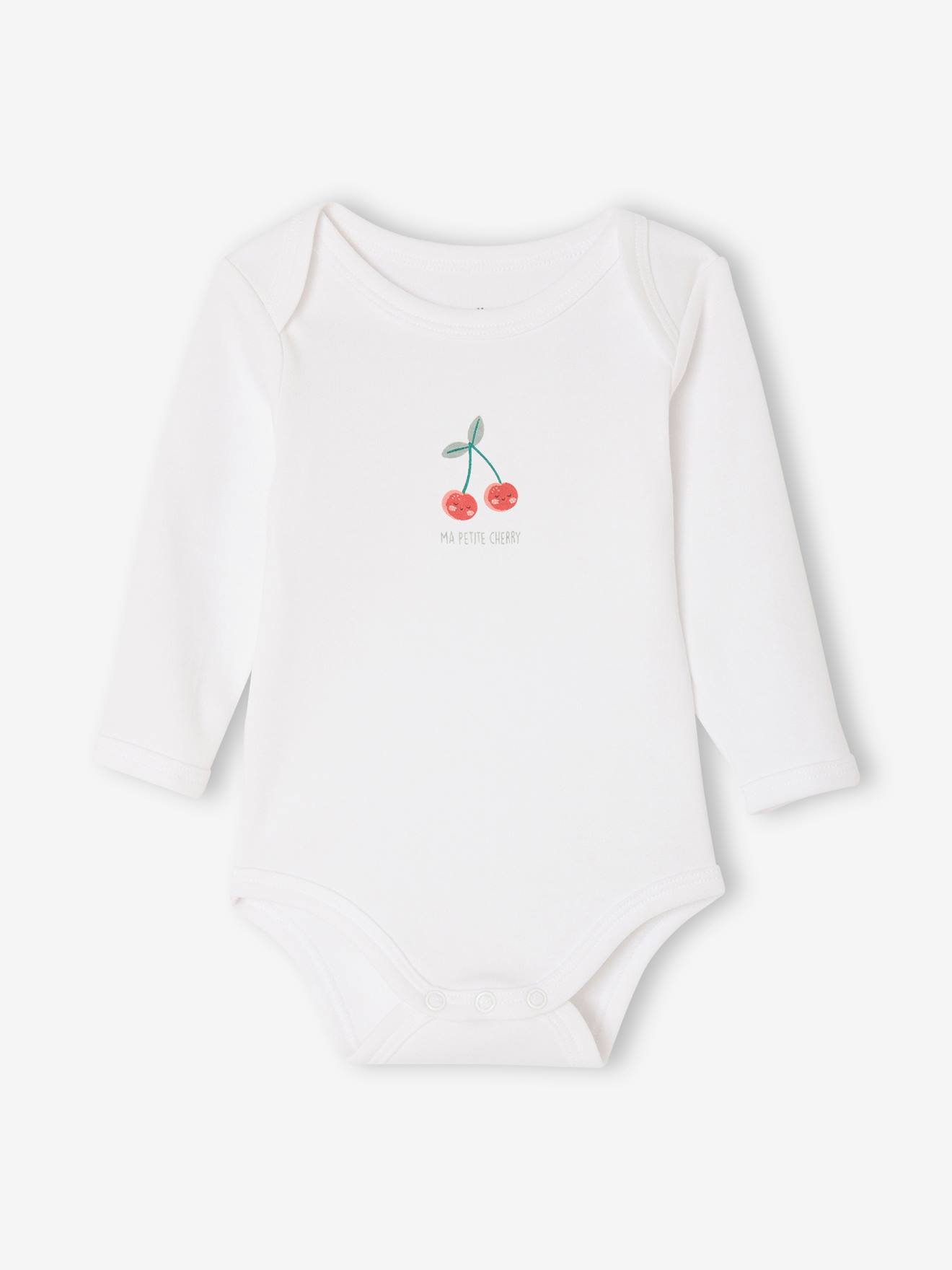 Lot de 3 bodies manches longues à cerises rose pâle (Vertbaudet) - Image 1