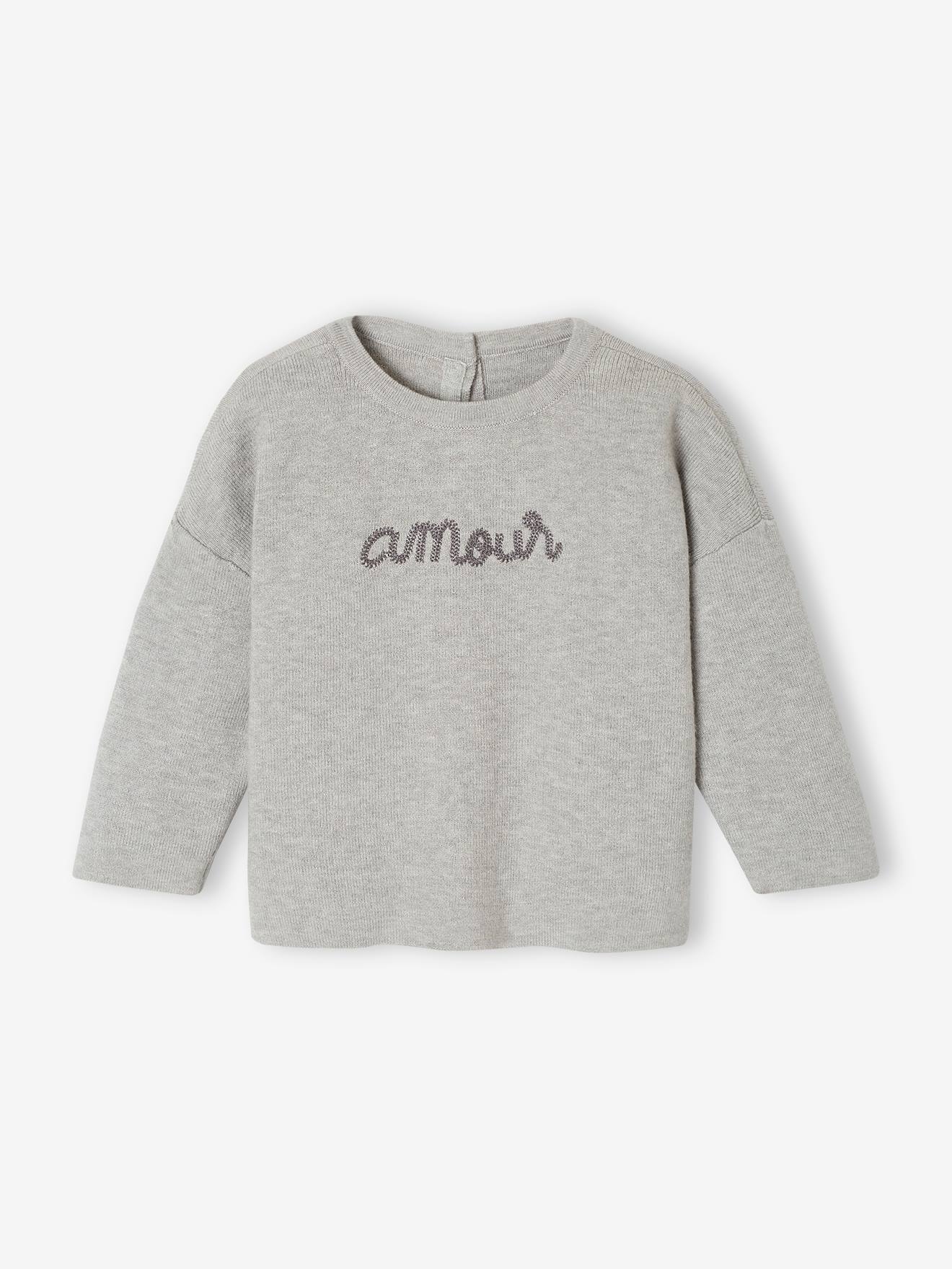 Pull bébé tout doux Amour gris chiné