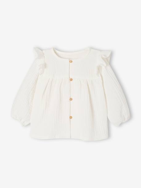 Blouse à volants bébé en gaze de coton écru+vieux rose 1 - vertbaudet enfant 