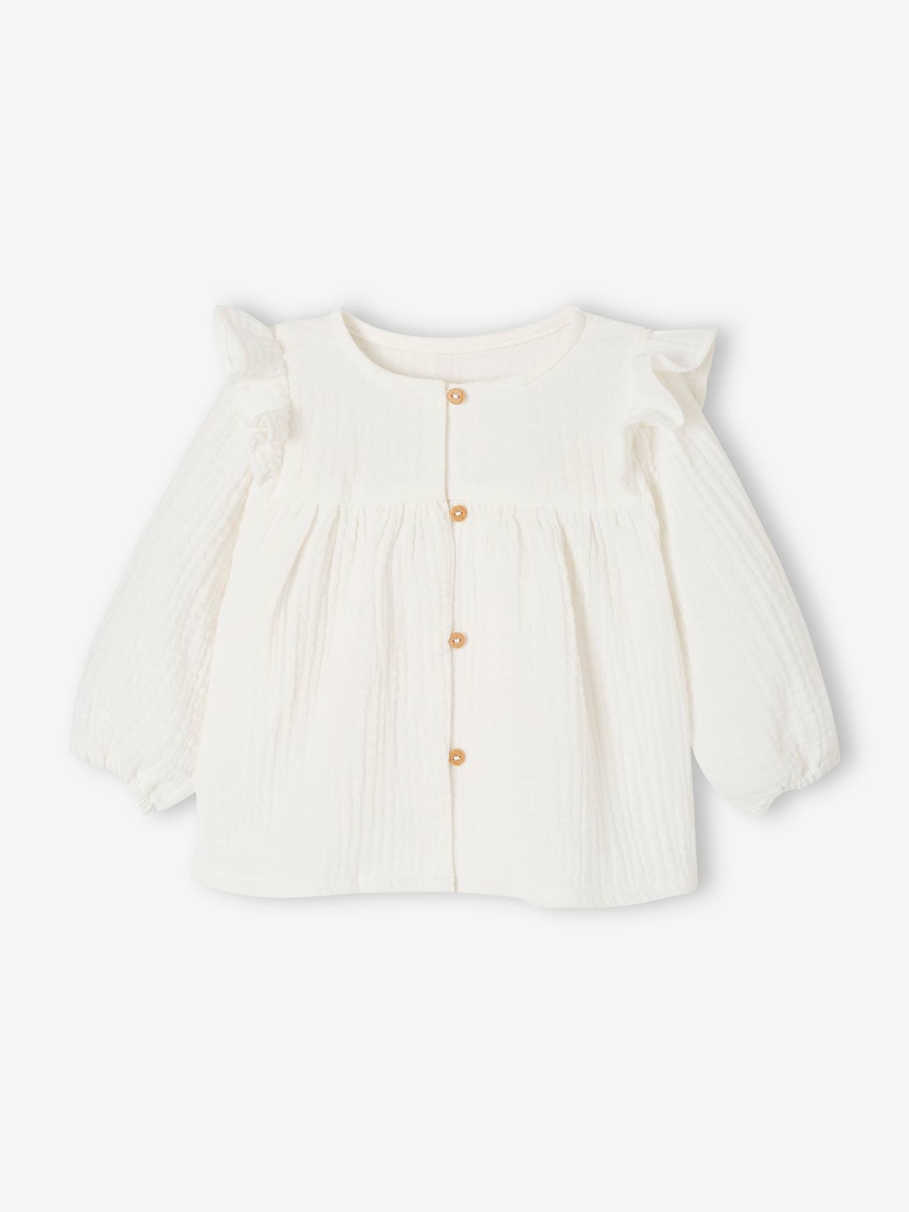 Blouse bébé gaze de coton à volants écru