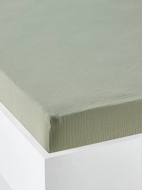 Vertbaudet - Drap housse bébé uni en gaze de coton Bio* vert sauge