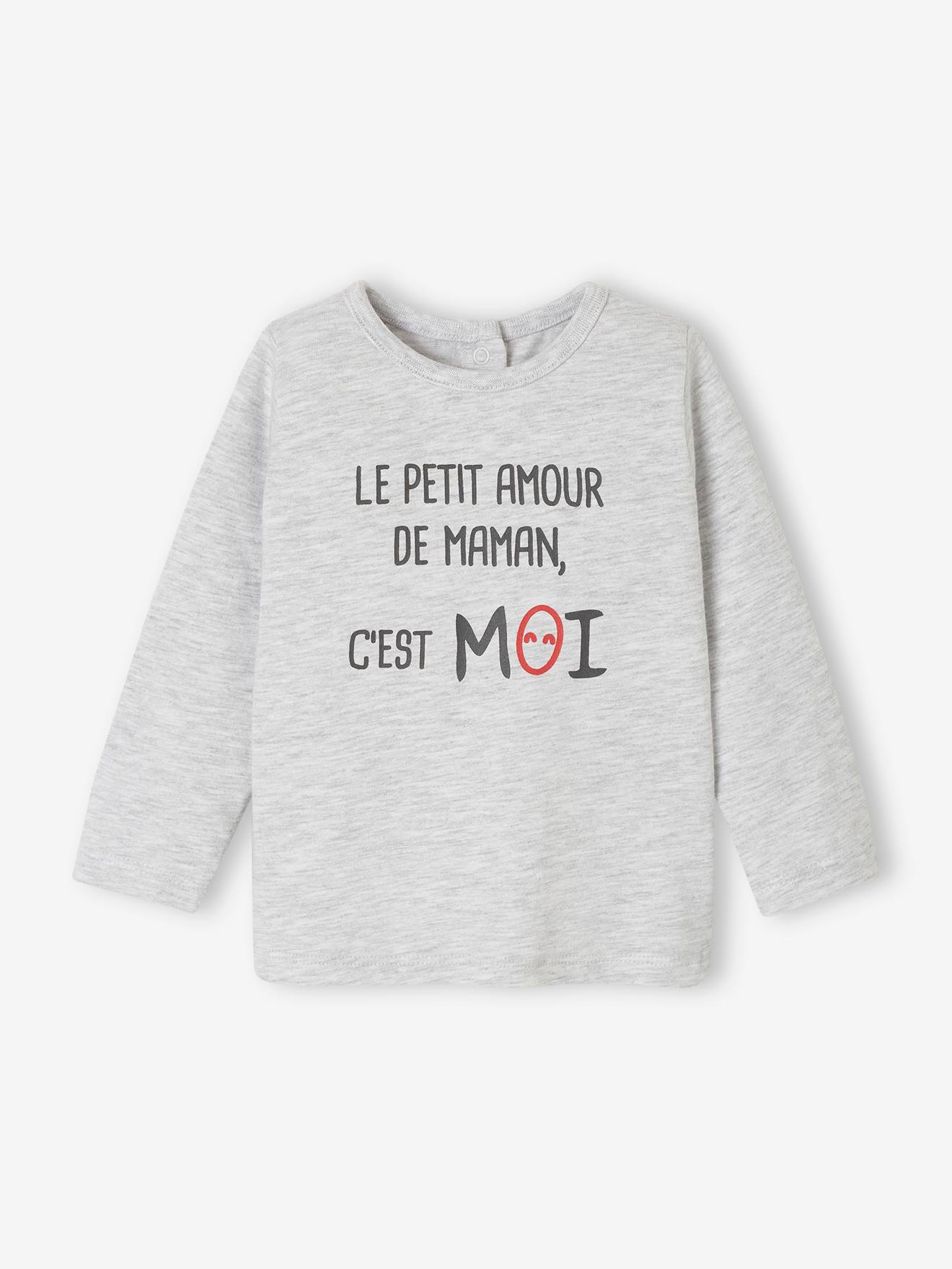 T-shirt bébé à message manches longues gris chiné