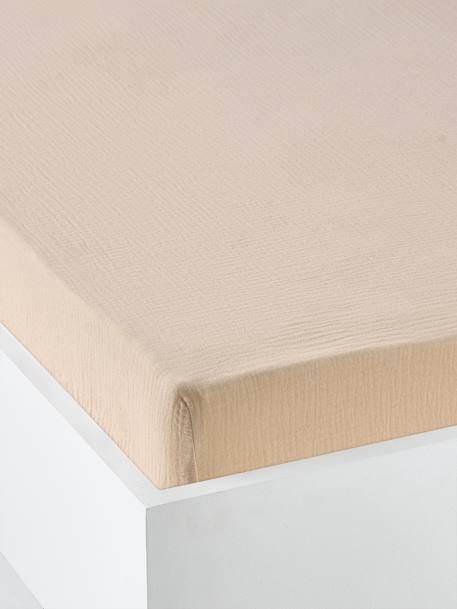 Vertbaudet - Drap housse bébé uni en gaze de coton Bio* vanille