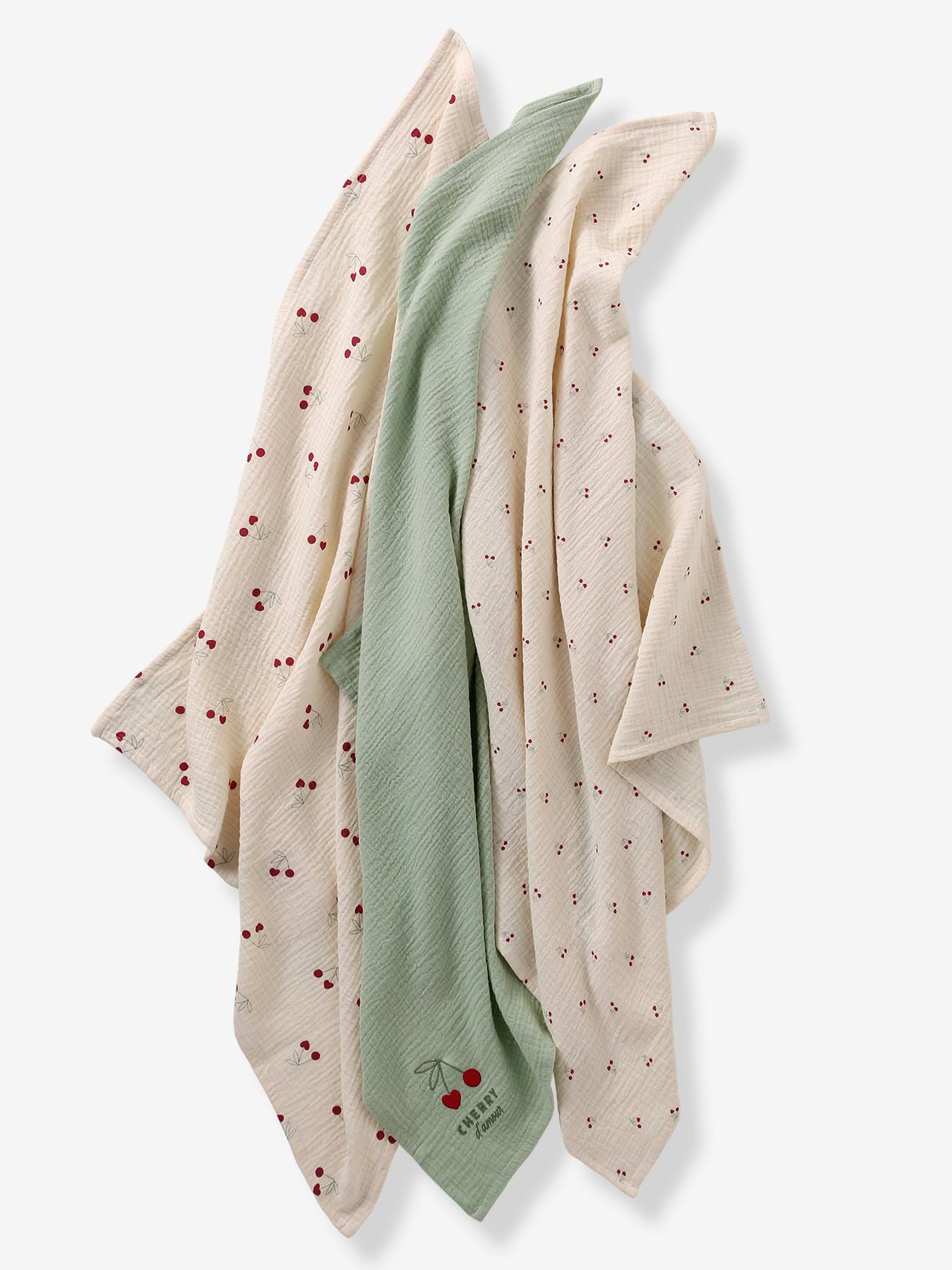 Lot de 3 langes CHERRY beige imprimé (Vertbaudet) - Image 1