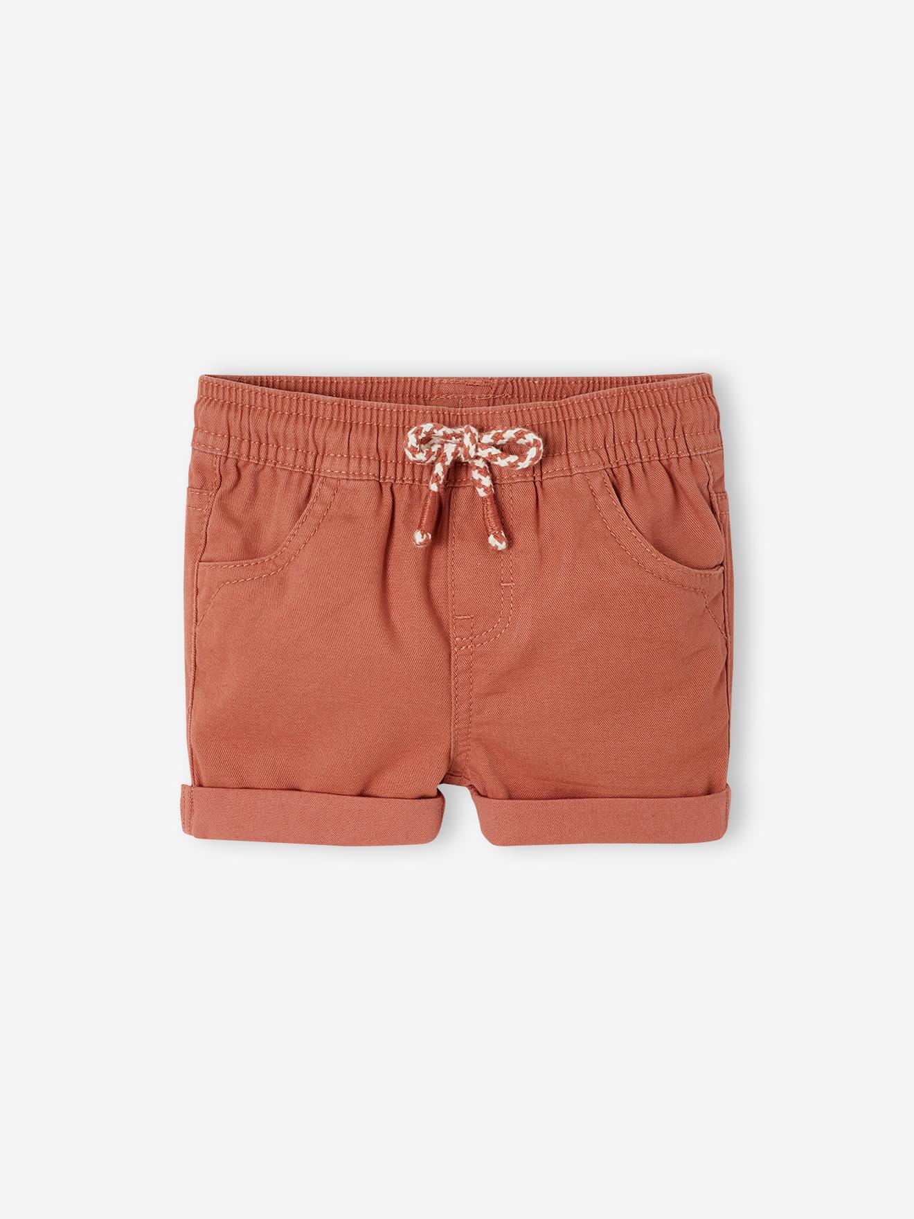 Short bébé garçon en toile taille élastiquée terracotta