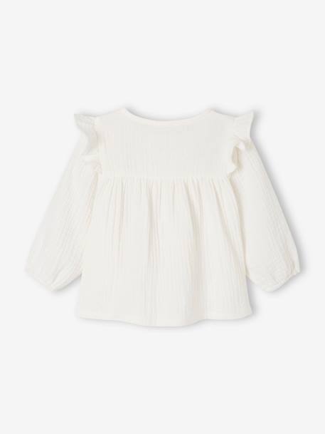 Blouse à volants bébé en gaze de coton écru+vieux rose 2 - vertbaudet enfant 