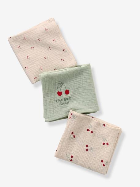 Vertbaudet - Lot de 3 langes CHERRY beige imprimé