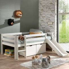 Chambre et rangement-Chambre-Lit mi-hauteur pin massif blanc 90x200 avec toboggan et tiroirs Armance & Faustin