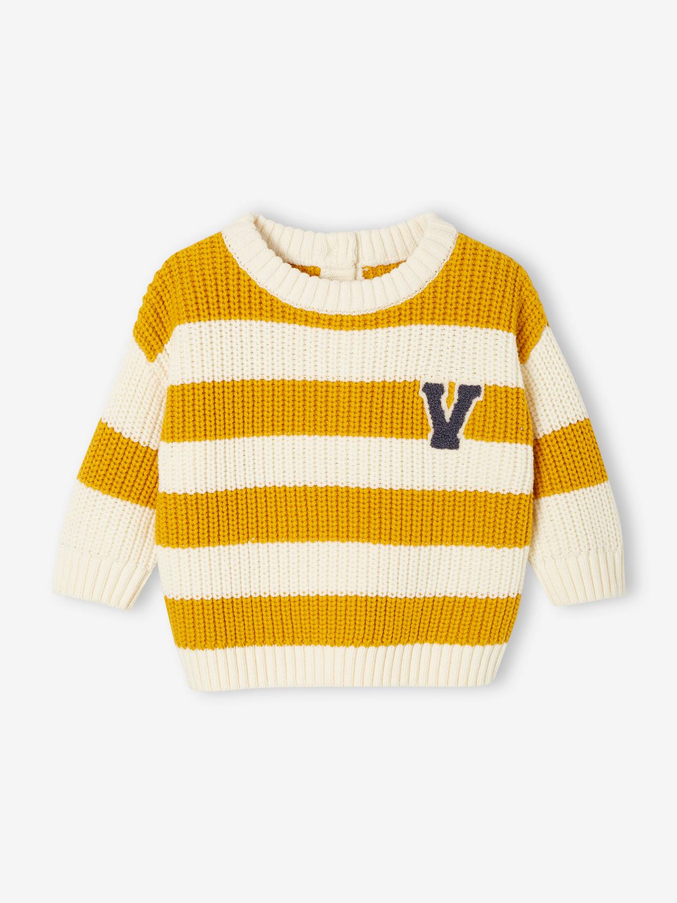 Pull à rayures bébé moutarde