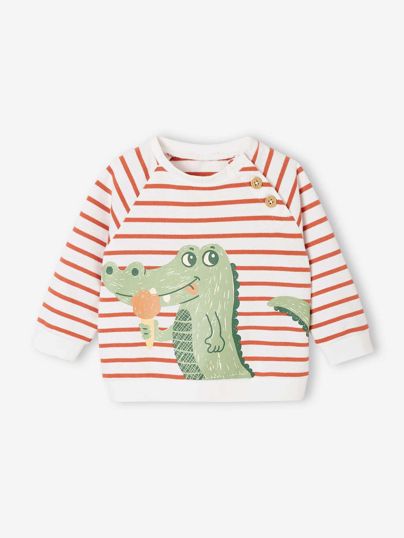 Sweat rayé en molleton bébé tomette