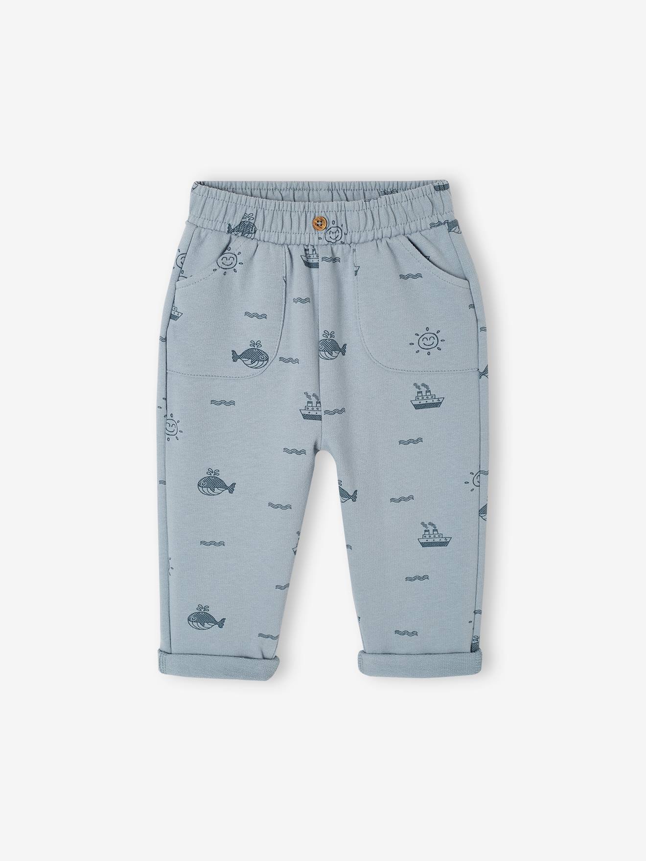 Pantalon imprimé en molleton bébé bleu