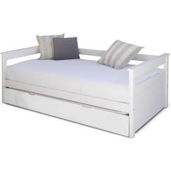 Chambre et rangement-Chambre-Lit bébé, lit enfant-Lit combiné, surélevé, superposé-Pack lit gigogne avec 2 matelas 90x190 cm Izao blanc