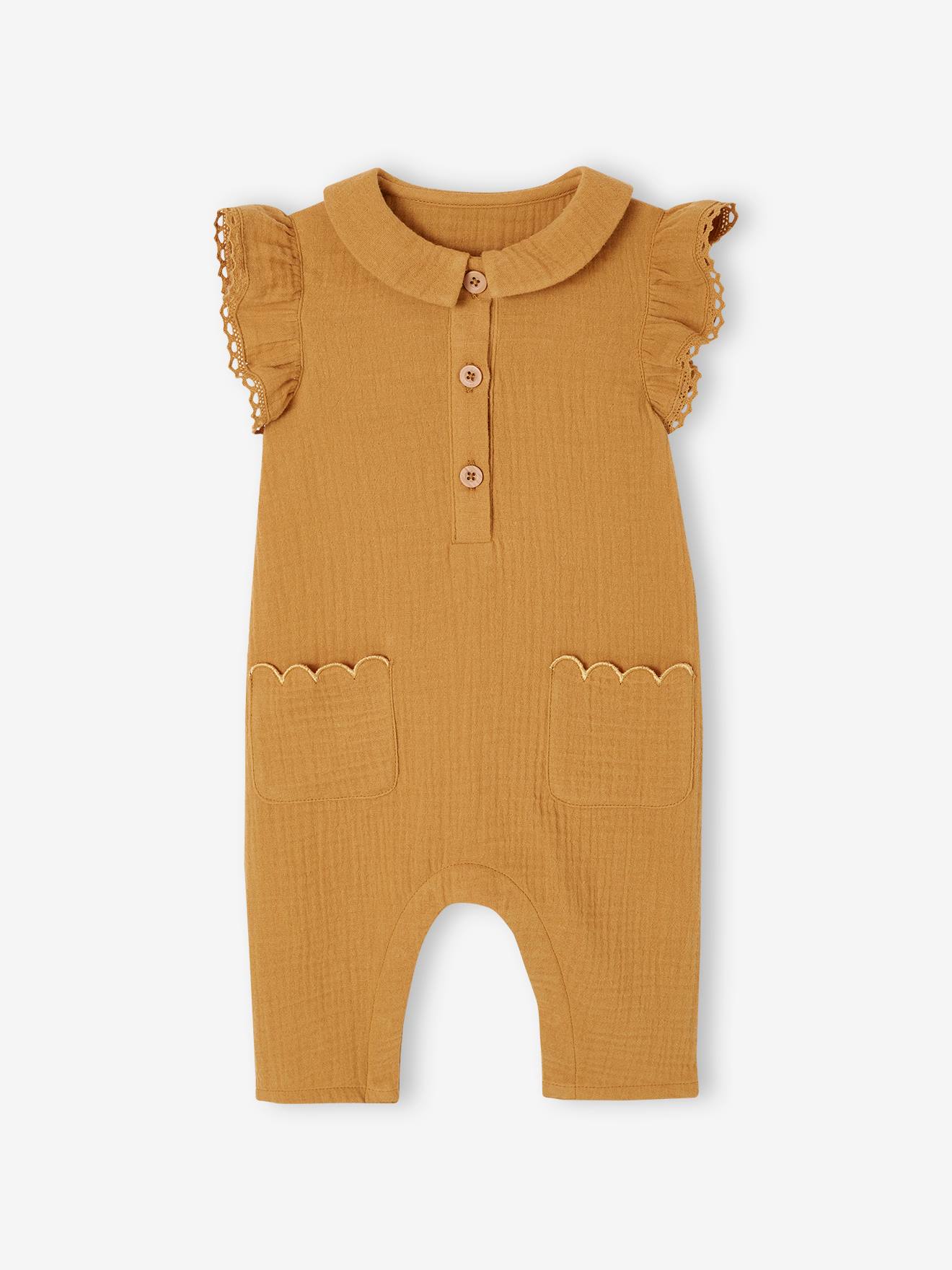Combinaison bébé en gaze de coton caramel