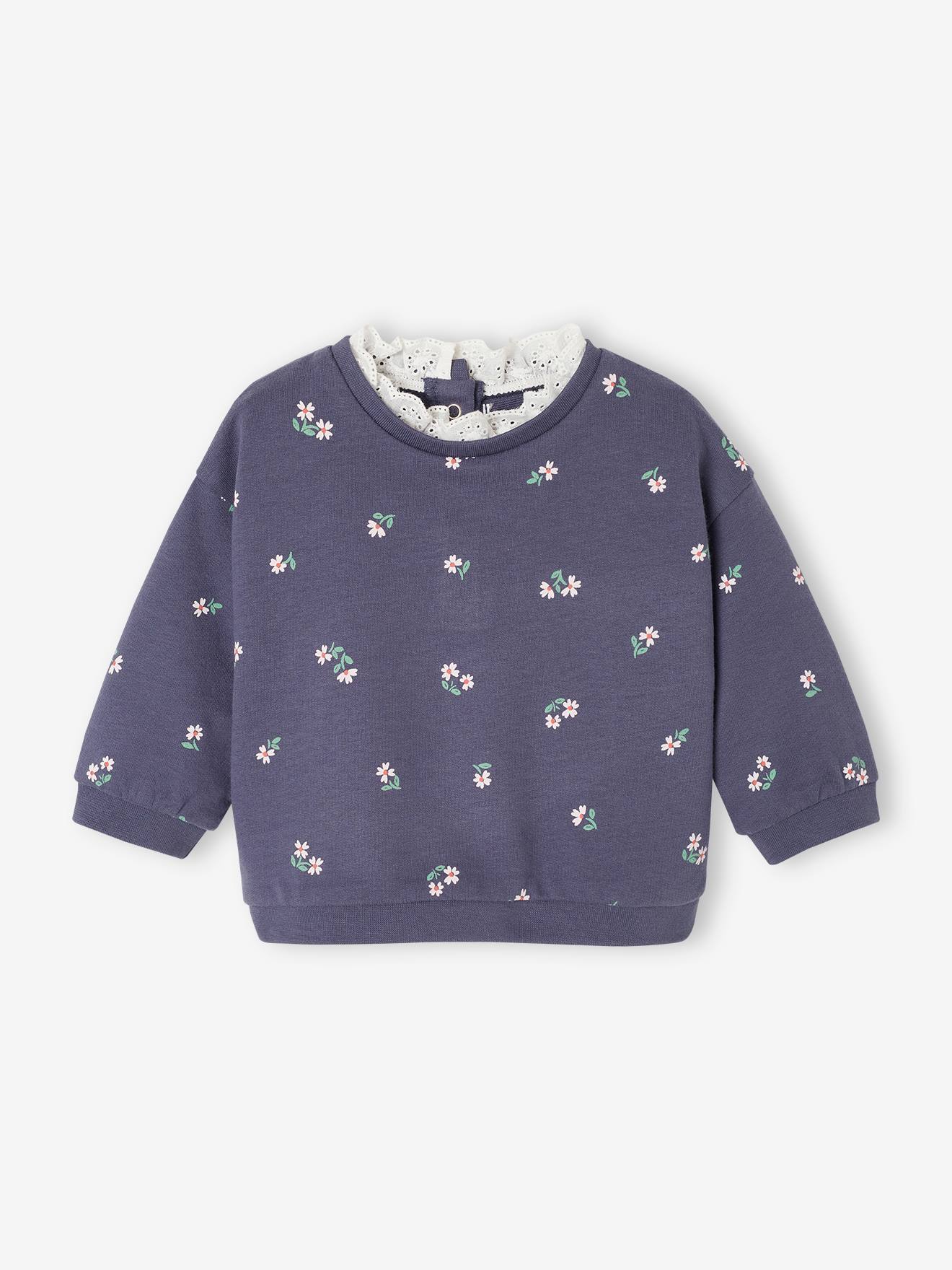 Sweat col en broderie anglaise bébé marine