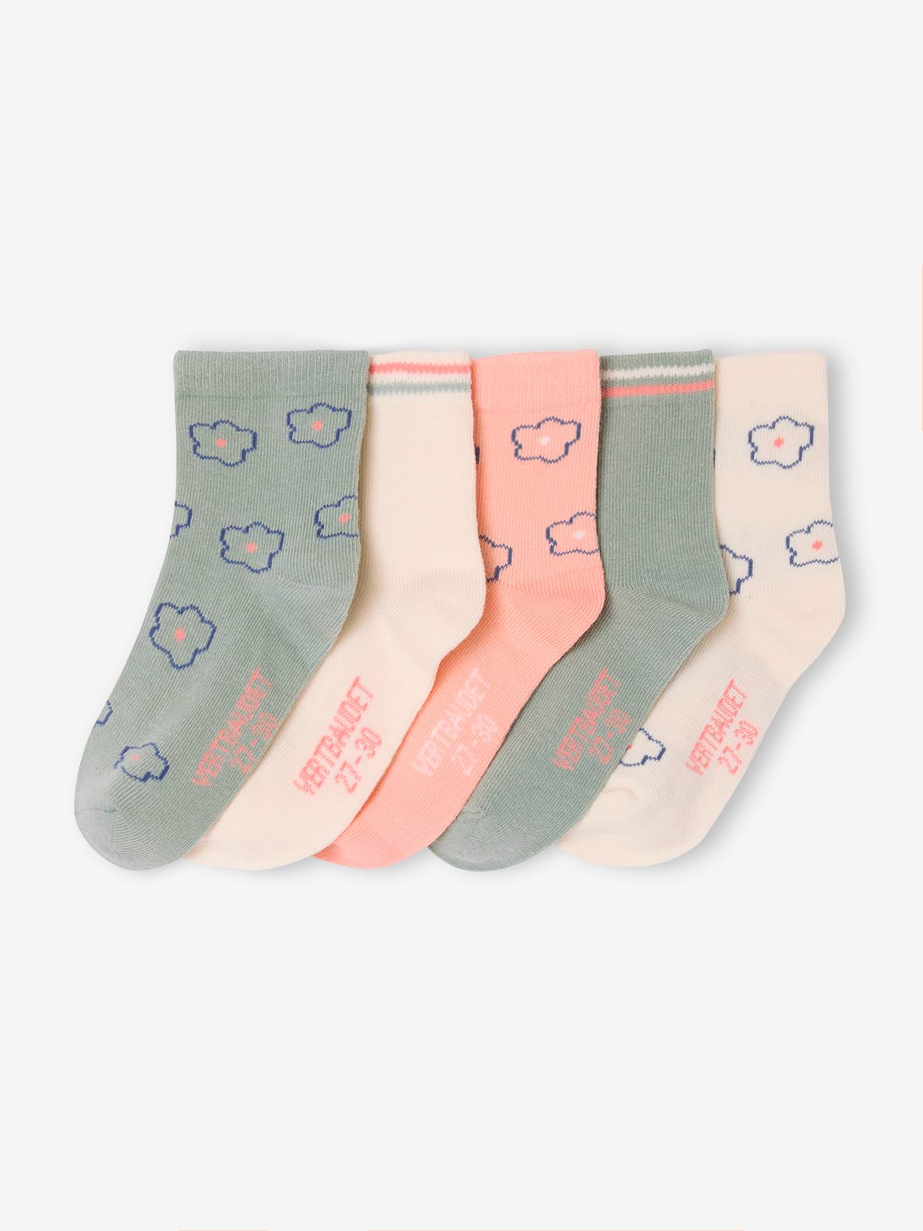 Lot de 5 paires de mi-chaussettes fleurs fille assorties