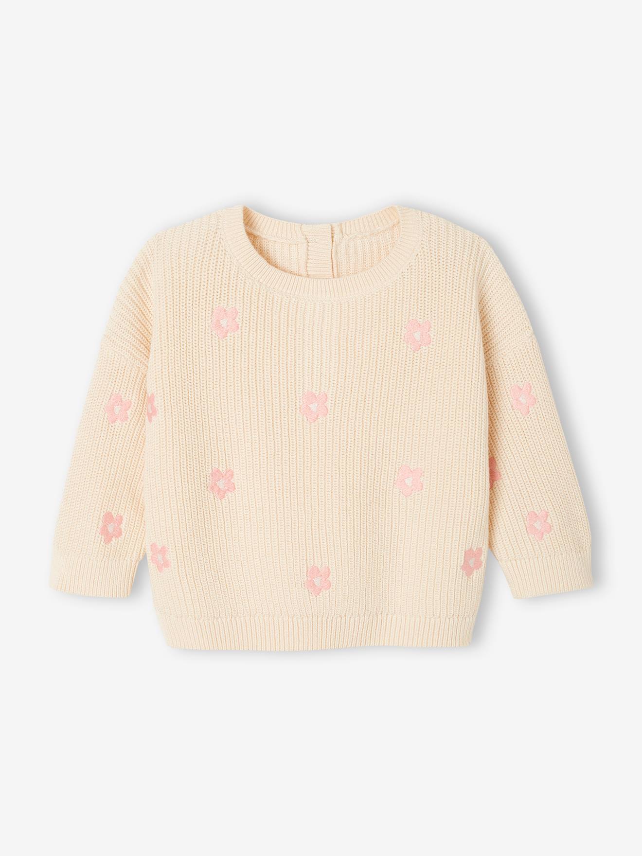 Pull bébé brodé vanille